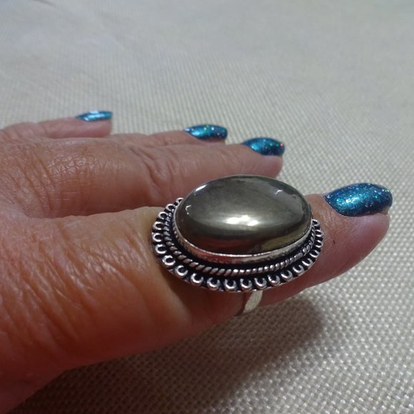 Stunning "APACHE PYRITE" Handmade Sterling Ring Size #237B - Picture 2 of 3